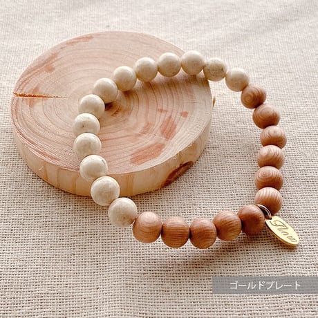 Flow accessories  "w&s” series  リバーストーンNo.1＆ウッド　天然石ブレスレット【メール便アイテム】