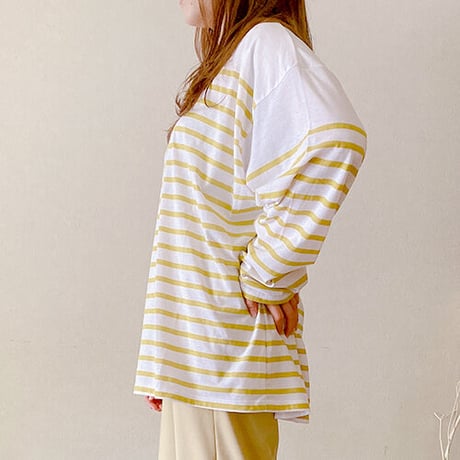 天竺パネルボーダープリント　ルーズロングTシャツ(2カラー)　01-tops-07