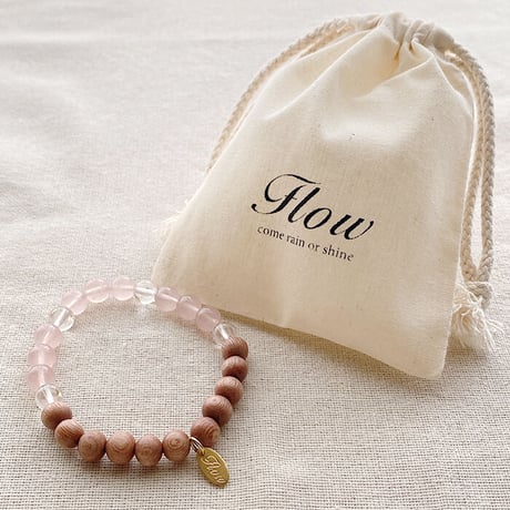 Flow accessories  "w&s” series  ローズクォーツ＆ウッド　天然石ブレスレット【メール便アイテム】