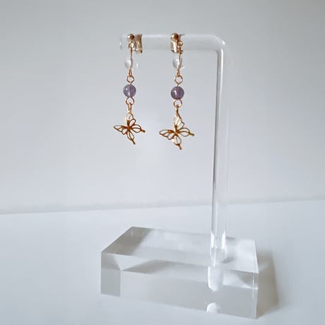 Flow accessories  天然石＆ゴールドバタフライピアス/イヤリング【メール便アイテム】