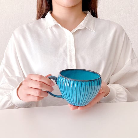 浜陶【波佐見焼】BLUE彫　スープマグ　カフェラテマグ　スープカップ