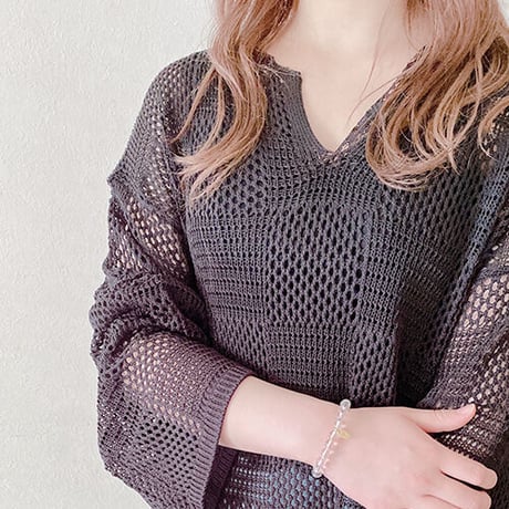 麻タッチ　ブロックネット編み　ニットプルオーバー(3カラー)　01-tops-08