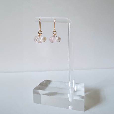 Flow accessories  ローズクォーツ＆クリスタル＆パーゴールドピアス/イヤリング【メール便アイテム】