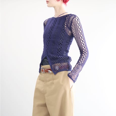 STRETCH LACE LONG SLEEVE TEE (Navy)