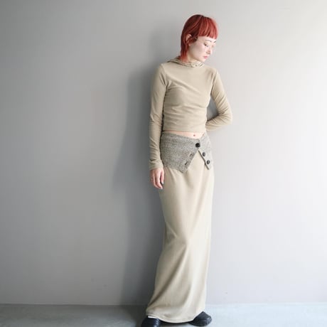 Organic Cotton Pile Long Skirt (Khaki Beige)