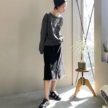 Denim A-line skirt  (BLK)