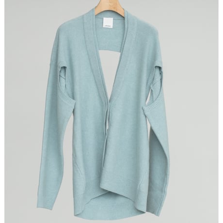 EXTRA FINE MERINO WOOL CUT OUT KNIT CARDIGAN (Light blue)