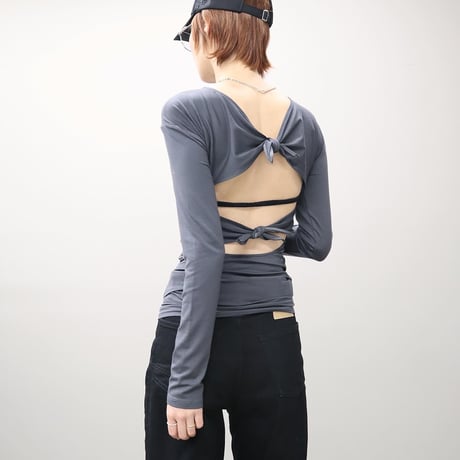 Lyocell Knot Back Tuck Side Top (Charcoal)