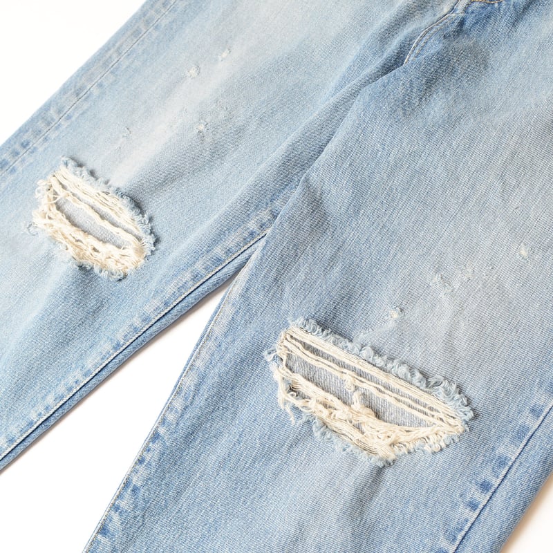 DAMAGE DENIM SUSPENDER PANTS（LIGHT INDIGO） | Ta