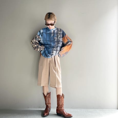 Double Cross Center press shorts(Beige)