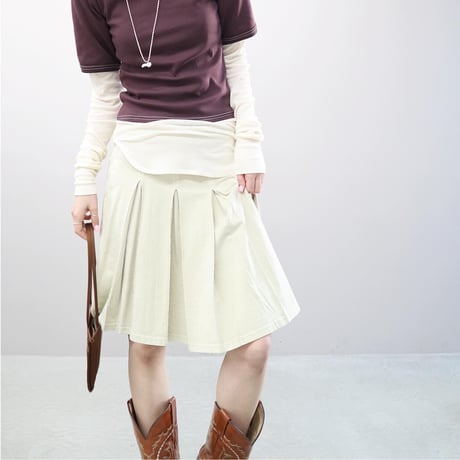 Pleated Jersey Skirt  (Beige)
