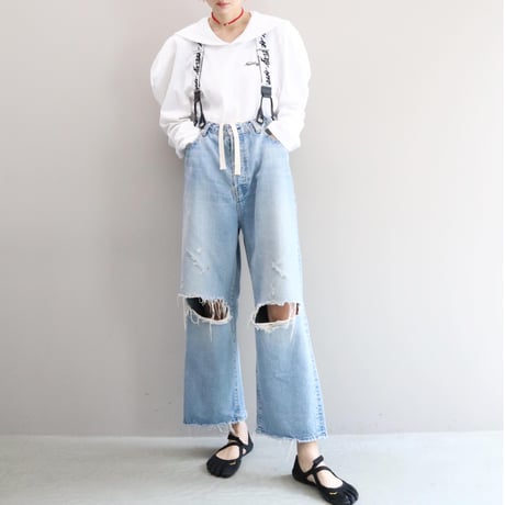 SUPER FINE DRY SAILOR COLLAR L/S TOPS (WHT)