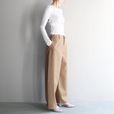 Wool Mix Curved Trousers (Camel)