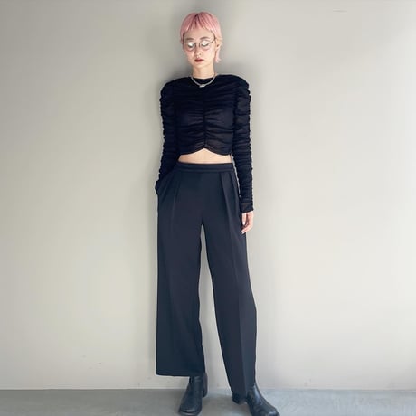 Cotton Tulle Gather Top  (Black)