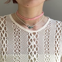 triple turquoise  metallic crochet necklace (WHT)