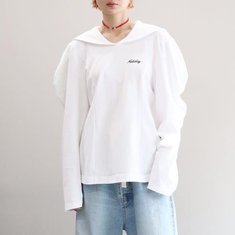 SUPER FINE DRY SAILOR COLLAR L/S TOPS (WHT)