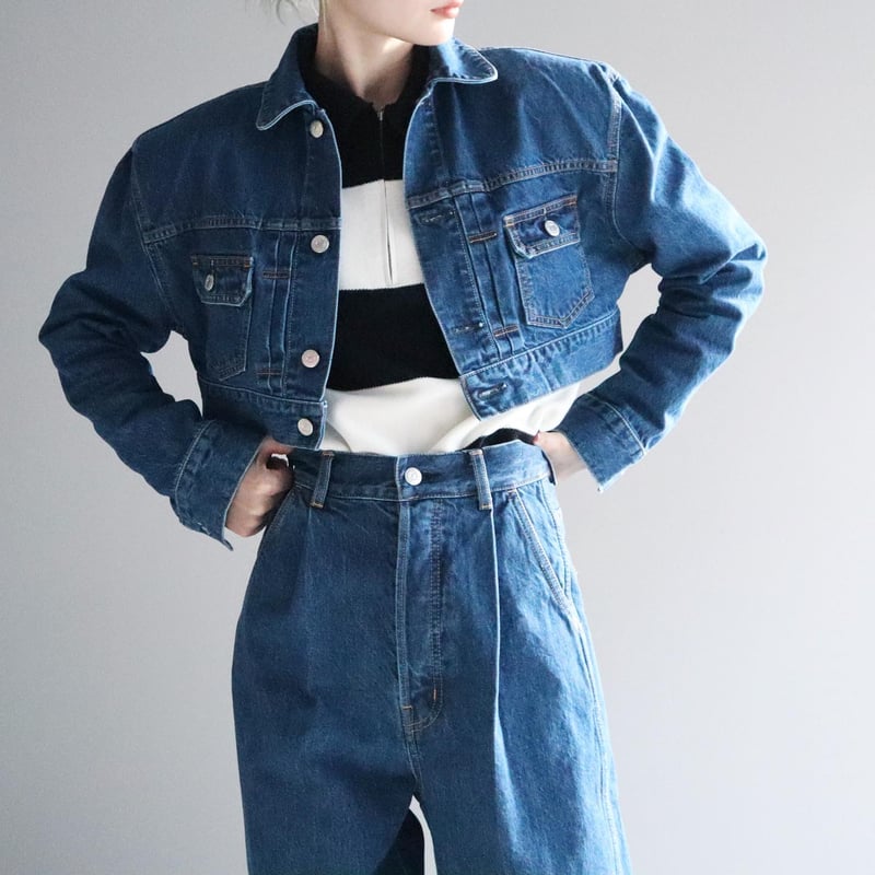 CROPPED DENIM JACKET（DARK INDIGO） | Tavy STORE