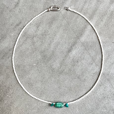 triple turquoise  metallic crochet necklace (WHT)