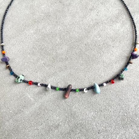 multi-chips metallic crochet necklace (BLK)