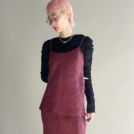 Cotton Tulle Gather Top  (Black)