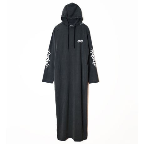 SUPER FINE DRY DAMAGE L/S HOODED DRESS (BLK)