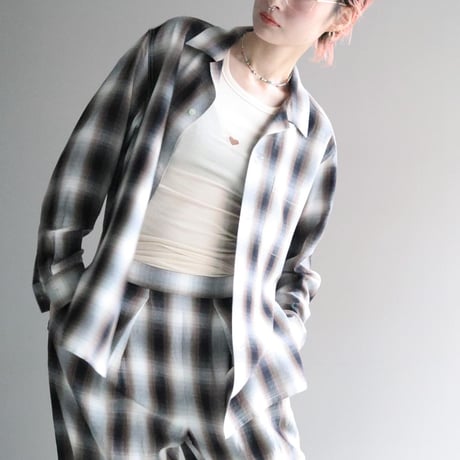 Rayon ombre check L/S shirts (BROWN)