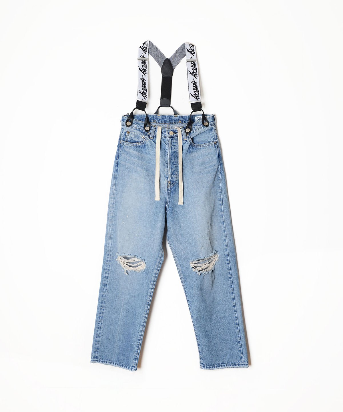 DAMAGE DENIM SUSPENDER PANTS（LIGHT INDIGO） | Ta