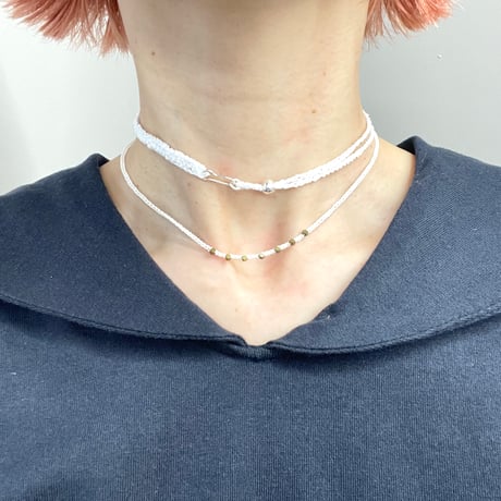 steel stone  metallic crochet necklace (WHT)