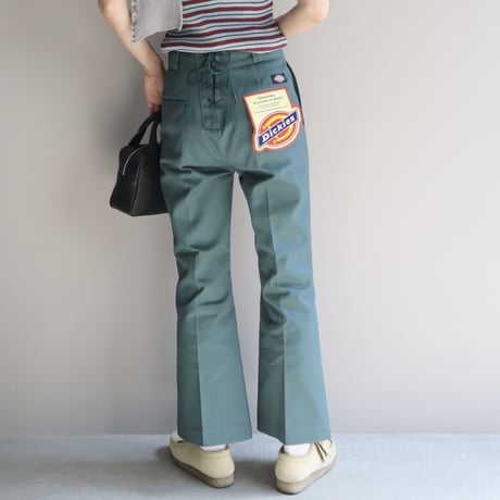 DICKIES LACE-UP BELL-BOTTOM PANTS  -MOSS-