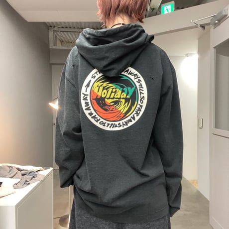 SUPER FINE DRY DAMAGE L/S HOODIE（RASTER CIRCLE） (BLK)