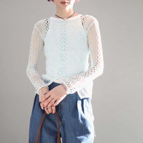 STRETCH LACE LONG SLEEVE TEE (pale blue)