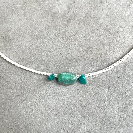 triple turquoise  metallic crochet necklace (WHT)