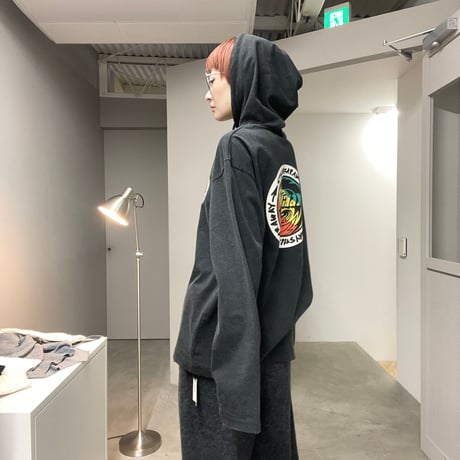SUPER FINE DRY DAMAGE L/S HOODIE（RASTER CIRCLE） (BLK)