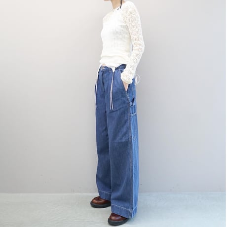 Natural Slub Denim Wide Painter Pants