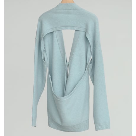 EXTRA FINE MERINO WOOL CUT OUT KNIT CARDIGAN (Light blue)