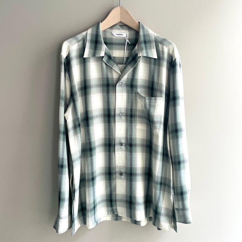 Rayon ombre check L/S shirt (GREEN) | Tavy STORE