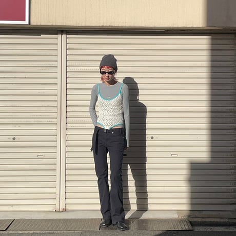 LOW WAIST BELTED SLIM FLARE PANTS（DARK NAVY）