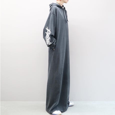SUPER FINE DRY DAMAGE L/S HOODED DRESS (BLK)