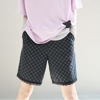 Lace-trim Loose Slip Shorts  (Black)