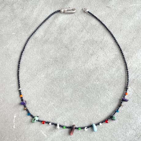 multi-chips metallic crochet necklace (BLK)