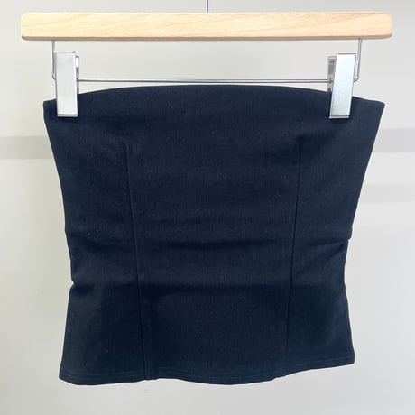 Elastic Rib Paded Bare Top  (BLK)