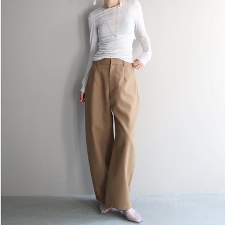 Wool Mix Curved Trousers (Camel)
