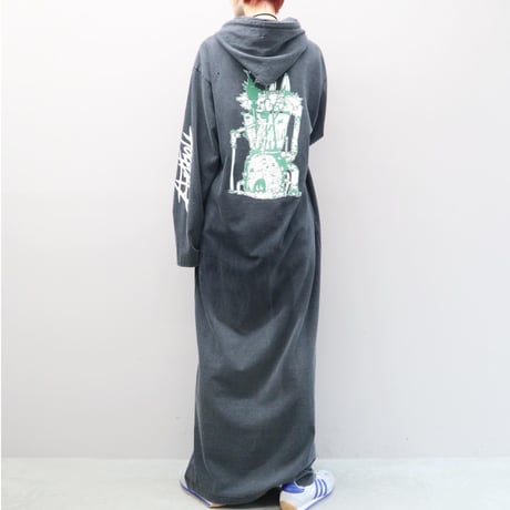 SUPER FINE DRY DAMAGE L/S HOODED DRESS (BLK)