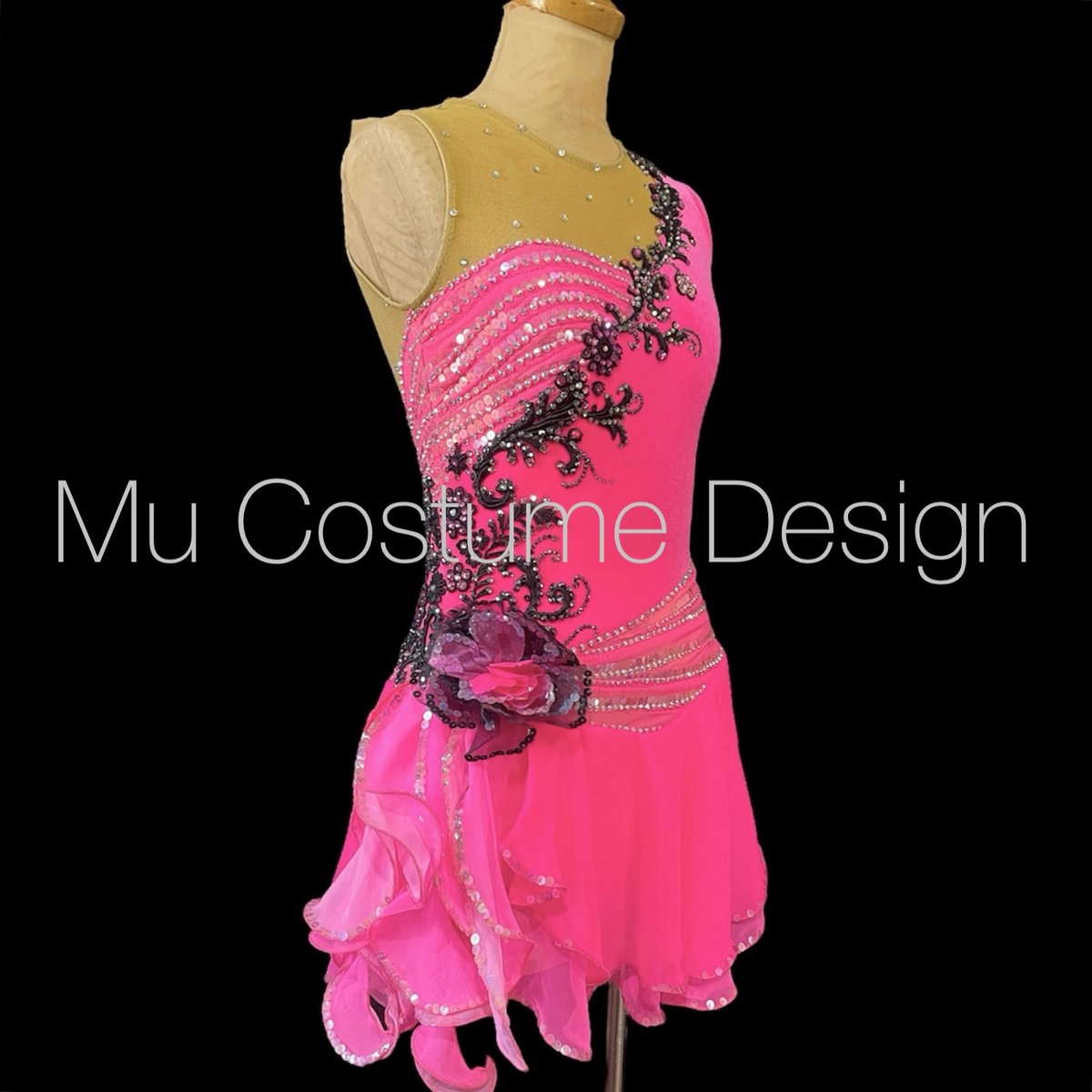 レンタル18】フィギュアスケート衣装 ピンク黒 150-155cm | Mu-Costume