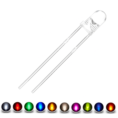 高輝度LED(3mm)(白,青,赤,緑,黄緑,黄色,オレンジ,ピンク,暖白,UV)
