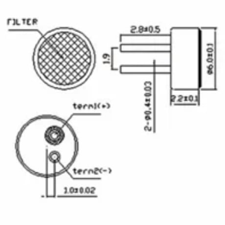 エレクトレットコンデンサーマイク (6×2mm)