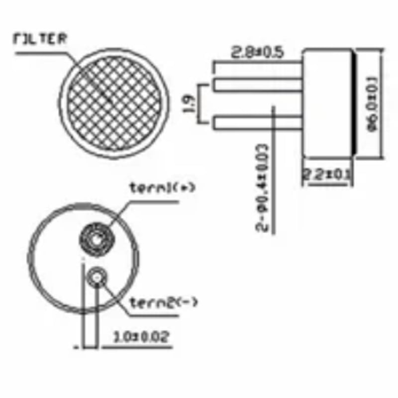 エレクトレット　コンデンサー　マイク エレクトレットコンデンサーマイク (6×2mm) | 電子工作ステーション