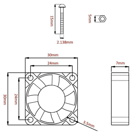 冷却ファン (DC3.3~5V)(透明/ブラック)