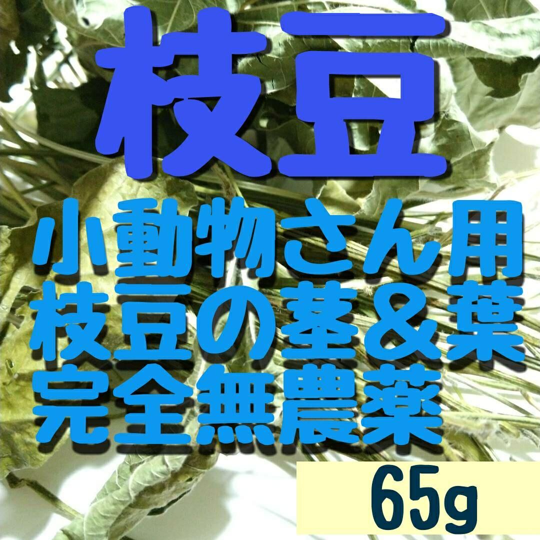 65g.完全無農薬家庭菜園、枝豆の茎と葉っぱセット♬乾燥小枝デグーハムスターさん