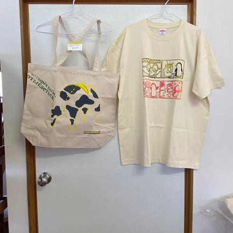 トートバッグbig ハッブリッ柄  白／ 村岡マサヒロ展「4コマの家」